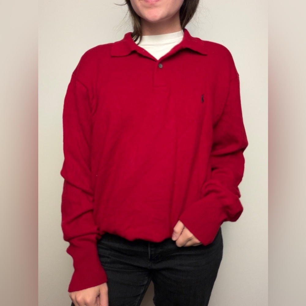vintage 90s polo ralph lauren 100% wool red pullover polo sweater sz Extra Large